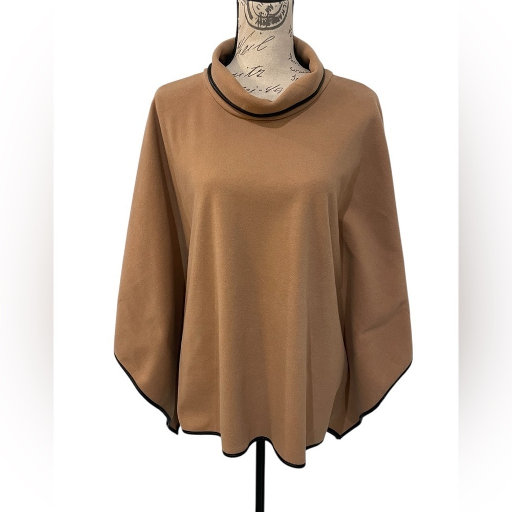 Tuckernuck Camel Swing Poncho OS Cowl Neck Black Trim